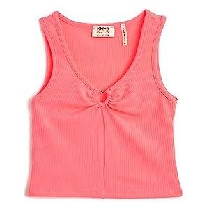 Koton Meisjes Crop Top Mouwloos Geribbeld Cutout Detail V-hals Shirt, roze (286), 6-7 Jaar
