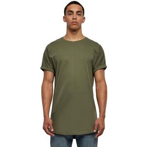 Urban Classics Heren T-shirt Long Shaped Turnup Tee, T-shirt voor mannen, langer gesneden, verkrijgbaar in vele kleurvarianten, maten XS - 5XL, olijfgroen, XL