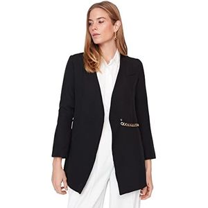 Trendyol Effen normale jas met V-hals voor dames, Zwart, 66 NL
