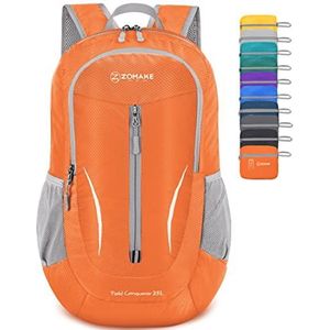 ZOMAKE Ultralichte opvouwbare rugzak, 25 liter, kleine opvouwbare rugzak, wandelrugzak, waterdicht, voor dames en heren, outdoor, wandelen, oranje, M