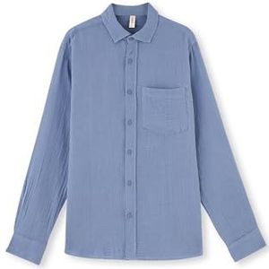 Dagi Indigo Gebreid shirt met lange mouwen, collar shirt, indigo, L, blauw, L