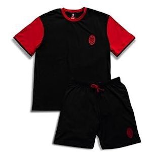 Milan Korte pyjama voor heren, katoen, T-shirt met korte mouwen en shorts, pyjama voor heren, licht katoen, zomer, 100% jersey-katoen, rood en zwart, maat M, Zwart en Rood, M