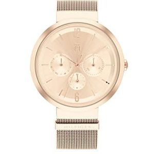 Tommy Hilfiger Analoge, multifunctioneel kwartshorloge voor vrouwen met anjer goudkleurige roestvrijstalen gaasarmband - 1782538, Anjer Goud, armband