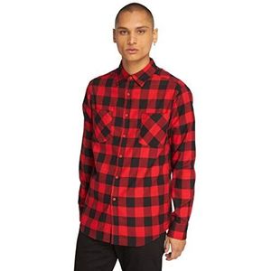 Urban Classics Herenhemd geruit flanellen shirt, lange mouwen, bovendeel voor mannen met borstzakken, verkrijgbaar in vele kleurvarianten, maten XS - 5XL, zwart/rood, XXL