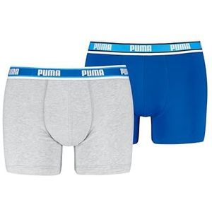 PUMA Heren Logo Elastic Boxer, Blue/Grey Melange, S (2-pack), blauw/grijs melange, S