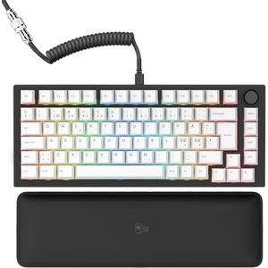 Glorious Gaming GMMK PRO 75% - Modulair mechanisch gamingtoetsenbord, TKL, 1,5 kg frame, aanpasbaar, Fox-schakelaars, spiraalkabel, polssteun, witte PBT-toetsen, RGB, Nordic QWERTY-indeling - Zwart