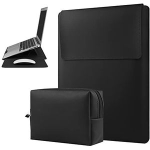 HoYiXi 15 16 inch laptophoes lederen hoes met verstelbare standaard compatibel met MacBook Pro 16 2021 & 2019/15,4"" MacBook Pro 15 (A1990 A1707 A1398) / 15"" Surface Laptop 3, hoes zwart
