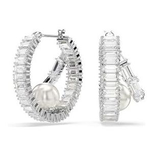 Swarovski Ariana Grande x Swarovski ringoorbellen, Crystal Pearl, Baguette-slijpvorm, Wit, Rodium toplaag, Eén maat