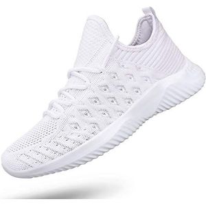 Feethit Dames Slip On Wandelschoenen Antislip Loopschoenen Ademend Workout Schoenen Lichtgewicht Gym Sneakers, Kleur: wit., 9 US