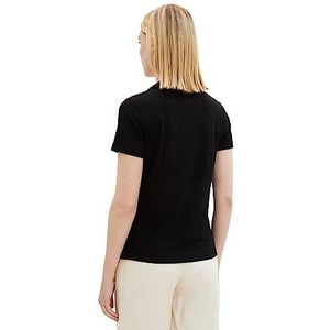 TOM TAILOR Dames T-shirt met kraag, 14482 - Deep Black, 3XL