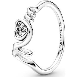 Pandora Moments Mom Pavé Heart Ring van sterlingzilver met heldere zirkoniasteentjes, 50