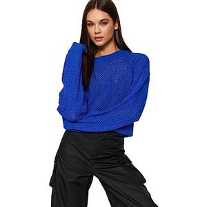 Trendyol FeMan oversized basic gebreide trui met ronde hals, Sax, S, Sax, S