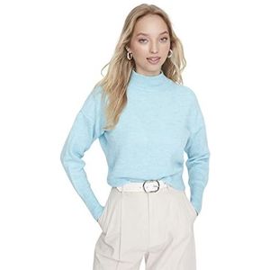 Trendyol Effen normale sweater met hoge hals voor dames, Blauw, M