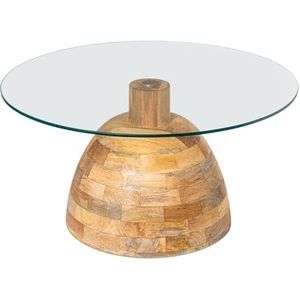 DRW Ronde salontafel van glas en hout in transparant en naturel, 78 x 78 x 41 cm
