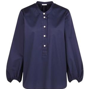 Seidensticker Damesblouse met opstaande kraag, modieuze blouse, regular fit, opstaande kraag, lange mouwen, 100% katoen, Donkerblauw, 38