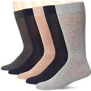 Amazon Essentials Effen sokken voor heren, 5 paar, Marineblauw/Grijs/Tan, 8-12