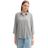 TOM TAILOR - Lange Damesblouse - Marineblauw en Wit - 35912 - Met Strepen en Borstzak