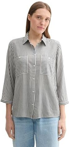 TOM TAILOR - Lange Damesblouse - Marineblauw en Wit - 35912 - Met Strepen en Borstzak