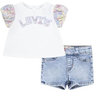 Levi's LVG Floral SLV T-shirt voor babymeisjes en korte SE 1EK141 gecoördineerde outfits, Sugar Swizzle, 6 maanden, SUIKER SWIZZLE, 6 maanden