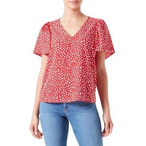 Vimathilde S/S V-hals Flounce Top/Ka, Mars Red/Aop: witte stip, 34