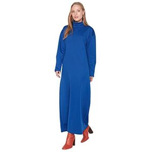 Trendyol Woman Basic Midi Jile High Neck gebreide jurk voor dames, Blauw, L