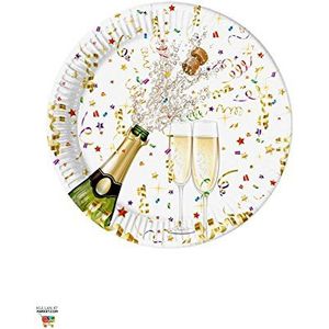 Procos 86848 - borden, Sparkling Celebration, 23 cm, 8 stuks, champagnemotief, servies, oudejaarsavond, verjaardag, feest, housewarming party