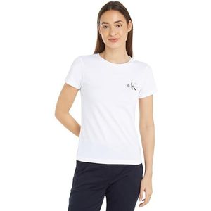 Calvin Klein Jeans Monologo T-shirt met korte mouwen voor dames, slanke ronde hals, 2 stuks, Sepia Rose/Helder Wit, L