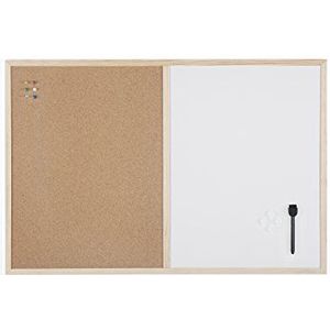 Bi-Office Combi Bord, Kurk en Magnetisch Whiteboard met Houten Omlijsting, 900x600 mm