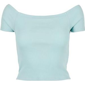 Urban Classics Dames T-shirt Dames Off Shoulder Rib Tee, bovendeel voor vrouwen met korte snit en vrije schouders in vele kleuren, maten XS - 5XL, seablue, 4XL