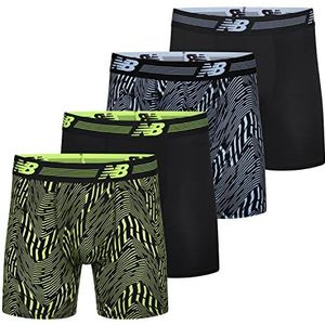 New Balance Men's Performance 6"" NO Fly Boxer Brief (4-Pack), Black/Azure Print/Black/Hi-Lite Print, Medium