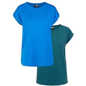 Urban Classics dames T-Shirt Ladies Extended Shoulder Tee 2-pack, Mehrfarbig (Teal & Brightblue (2-pack) 02180), M