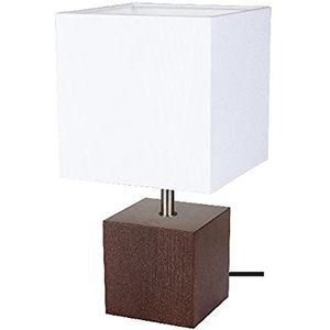 Homemania HOMBR_0183 Tafellamp Shade vorm, bureau, nachtkastje, donker hout, kunststof, stof, wit, 30 x 15 x 15 cm