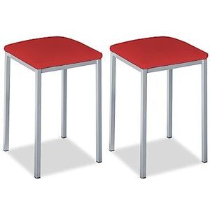 ASTIMESA - Gevoerde keukenkruk - solide en stevige structuur - Frame kleur aluminium en zitvlak van kunstleer - kleur zitting: rood. Leveringsomvang: 2 stuks, afmetingen: 35 x 35 x 45 cm