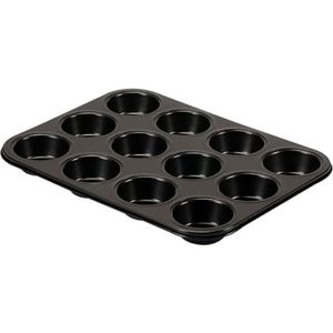 Formegolose Muffinvorm voor 12 Muffins (27 x 35 cm) 89912FG, Staal met Dubbele Anti-Aanbaklaag, Zwart