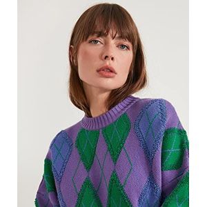 IPEKYOL Dames Below Hips Plaid Patroon Knitwear Sweater, lila, L