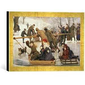 Ingelijste foto van Robert Barnes ""A Merry-Go-Round on the Ice, 1888"", kunstdruk in hoogwaardige handgemaakte fotolijst, 40x30 cm, goud raya