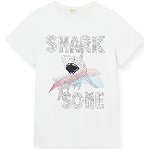 Koton T-shirt met korte mouwen voor jongens met Shark print, wit (000), 6-7 Jaar