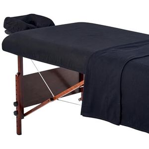 Master Massage flanel set van 3 overtrek hoeslaken, lakens, kussensloop voor massagebed salon katoen - zwart