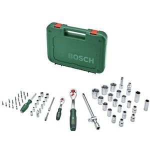 Bosch 1/4"" + 1/2"" ratelset 57-dlg (twee krachtige ratels voor diverse DIY-klussen; 55 x accessoire; hoog koppel; vergrendelknop; richtingknop; gebogen nek, softgrip; koffer)