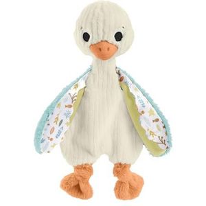 Fisher Price Baby zintuiglijk speelgoed Knuffelgans knuffel met rammelaar voor baby's, kan in de wasmachine, HRB16