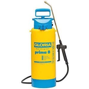 Gloria Prima 8 Druksproeier, Onkruidspuit, 8 Liter, Verstelbare Messing Sproeikop, Resthoeveelheid, Geel, 8 L