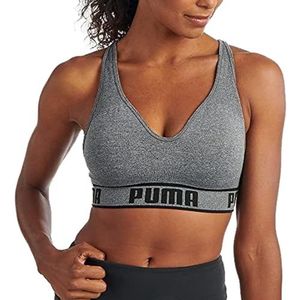PUMA Naadloze sportbeha voor dames, grijs/zwart, XL