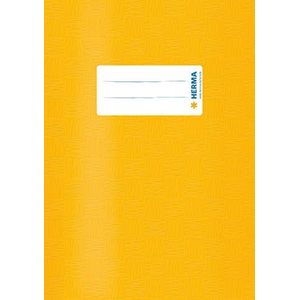 HERMA 19861 boekomslagen A5 bast geel, 10 stuks, schriften met etiket en baststructuur van duurzame en afwasbare polypropyleenfolie, set voor schoolschriften, gekleurd