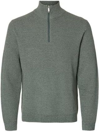 SELECTED MEN Slhross Ls Knit Structure Half Zip Noos, Balsemgroen, L