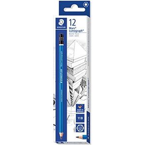 STAEDTLER Mars Lumograph, 100-11B Tekenpotlood, hardheidsgraad 11B, ongelooflijk onbreekbare premium potloden, hoge kwaliteit, speciaal stiftrecept, zeskantvorm, 12 potloden in vouwdoos, 100-11B