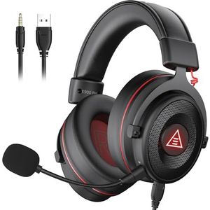 EKSA Gaming headset, 7.1 surround sound pc-headset met ruisonderdrukkende microfoon, USB & 3,5 mm audio-aansluiting, ledlicht, superlichte gaming-hoofdtelefoon voor pc/Mac/Switch/PS4/PS5/Xbox One