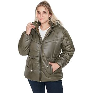 Trendyol Vrouwen Plus Size Oversized Puffer Hood Geweven Plus Size Jas, Kaki, 48 Plus
