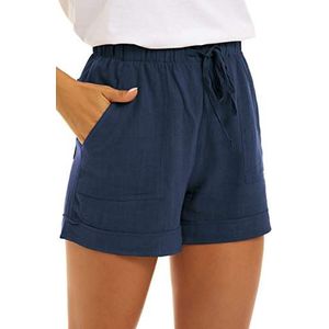 SMENG Dames effen kleur trekkoord shorts met zakken losse casual broek, 1-blauw, M