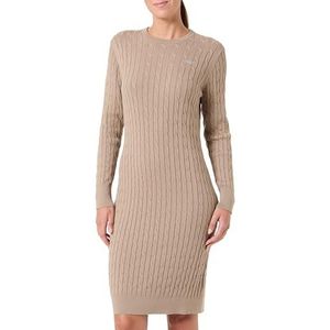 GANT Stretch Cotton Cable C-Neck Dress, taupe beige, S