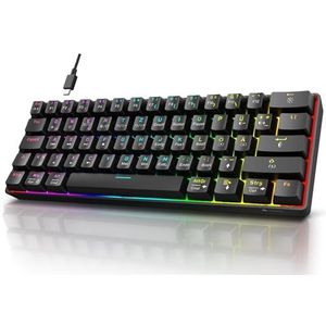 KOORUI Gaming toetsenbord, 60% mechanisch, 26 RGB, achtergrondverlichting, bedraad, Duitse lay-out, voor Windows, MacOS Linux, rode schakelaar